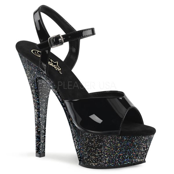 Plateau Sandalette schwarz Lack mit schillerndem Mini Glitter in Plateau und Absatz KISS-209MG